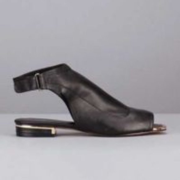 Chocolate Schubar Reed Black Leather Slides - Picture 6 of 6